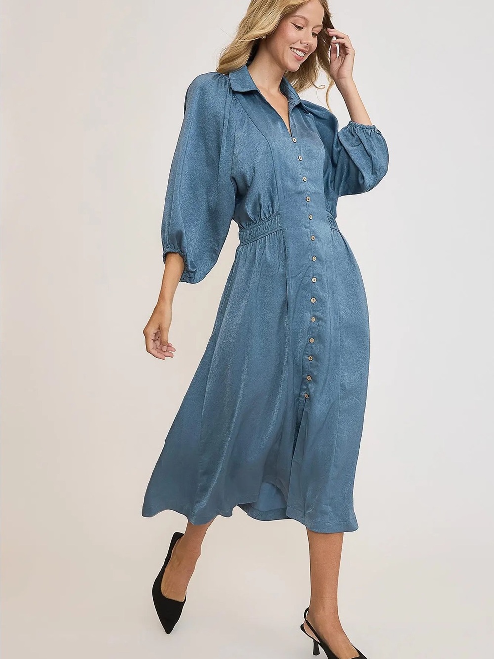 K9155 Crinkled Satin Midi Dress